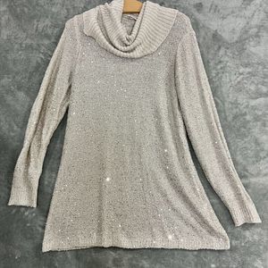 Soft Surroundings Claire Sequin Sweater Sparkle Knit Tunic Cowl Neck Sz XL